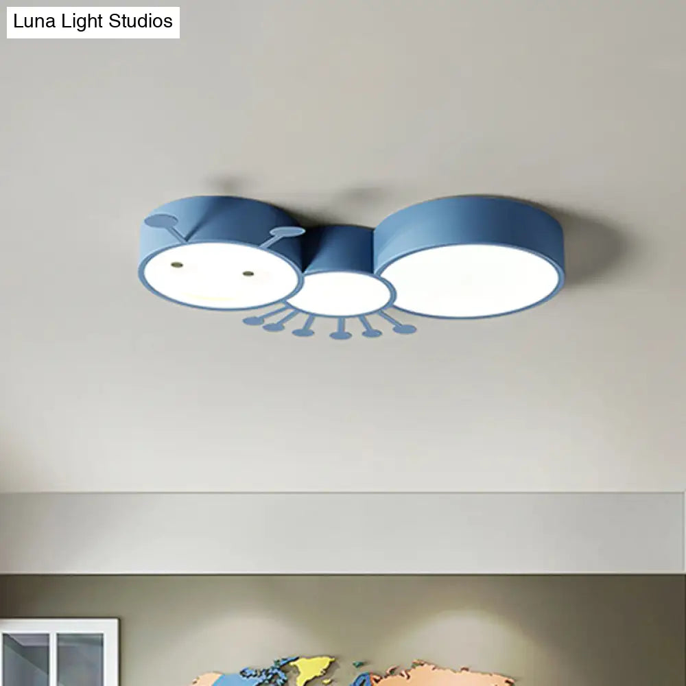 Ant Baby Led Ceiling Lamp In White/Pink/Blue - Cartoon Iron Flush Mount Lighting