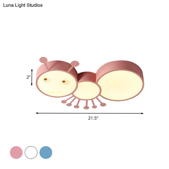 Ant Baby Led Ceiling Lamp In White/Pink/Blue - Cartoon Iron Flush Mount Lighting