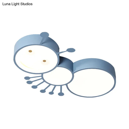 Ant Baby Led Ceiling Lamp In White/Pink/Blue - Cartoon Iron Flush Mount Lighting