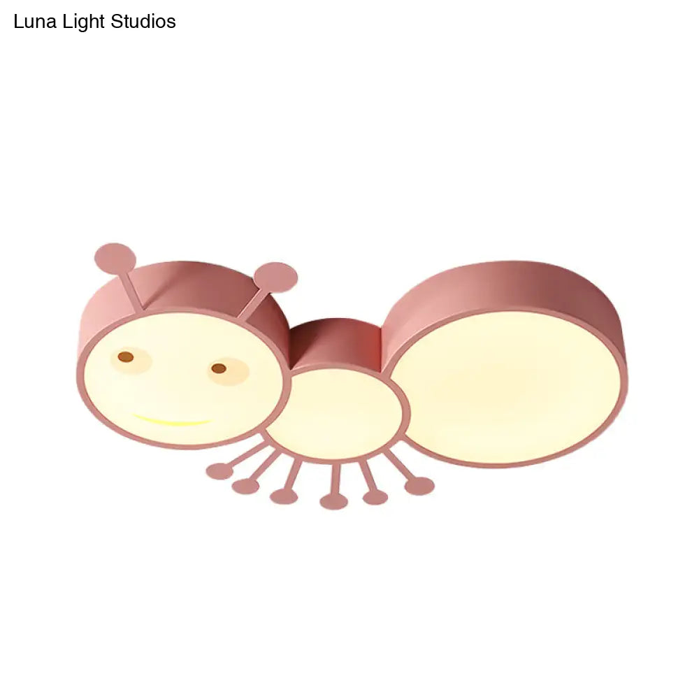 Ant Baby Led Ceiling Lamp In White/Pink/Blue - Cartoon Iron Flush Mount Lighting