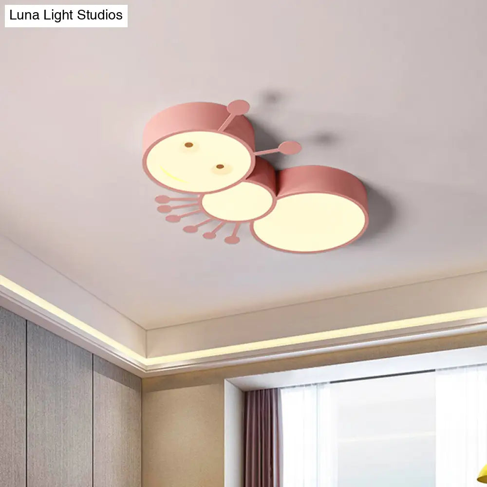 Ant Baby Led Ceiling Lamp In White/Pink/Blue - Cartoon Iron Flush Mount Lighting
