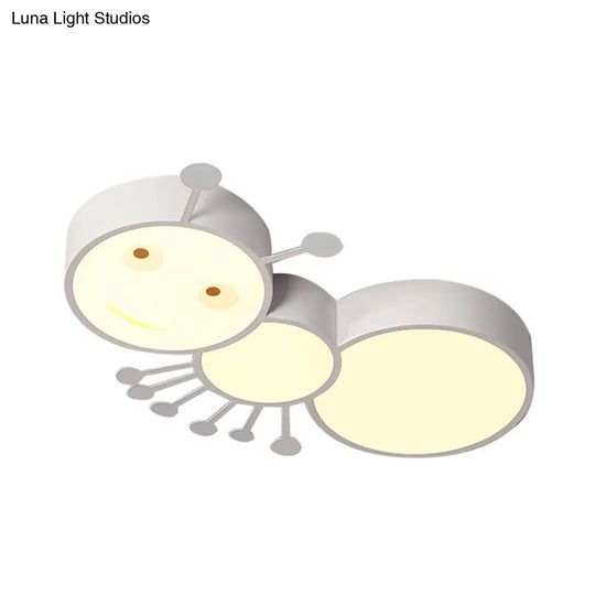 Ant Baby Led Ceiling Lamp In White/Pink/Blue - Cartoon Iron Flush Mount Lighting