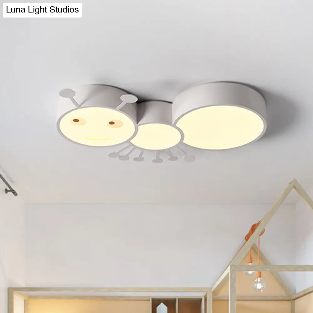 Ant Baby Led Ceiling Lamp In White/Pink/Blue - Cartoon Iron Flush Mount Lighting White