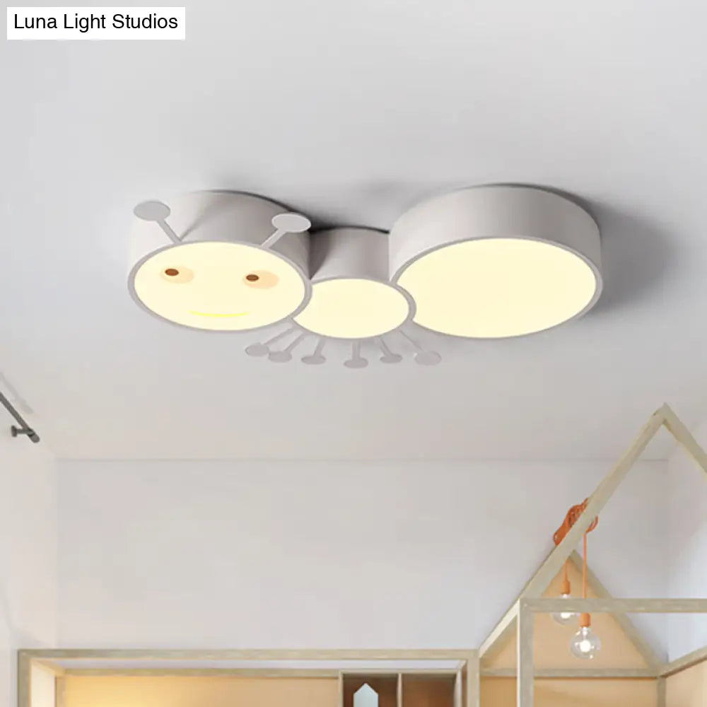 Ant Baby Led Ceiling Lamp In White/Pink/Blue - Cartoon Iron Flush Mount Lighting White