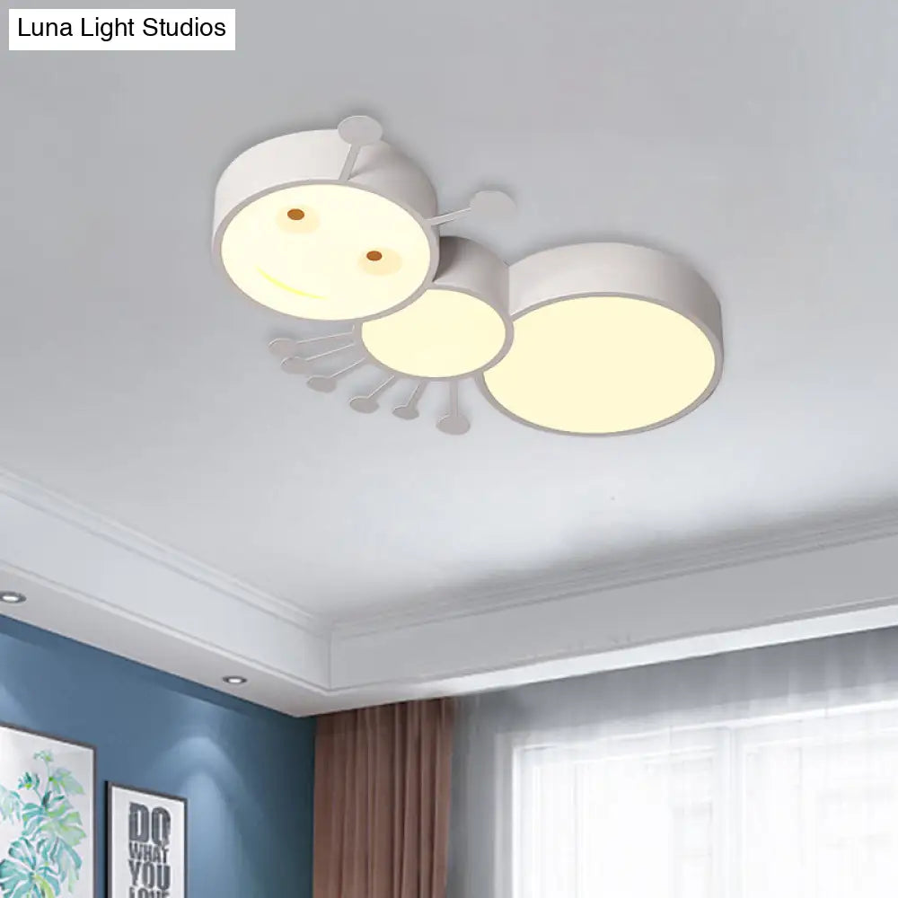 Ant Baby Led Ceiling Lamp In White/Pink/Blue - Cartoon Iron Flush Mount Lighting