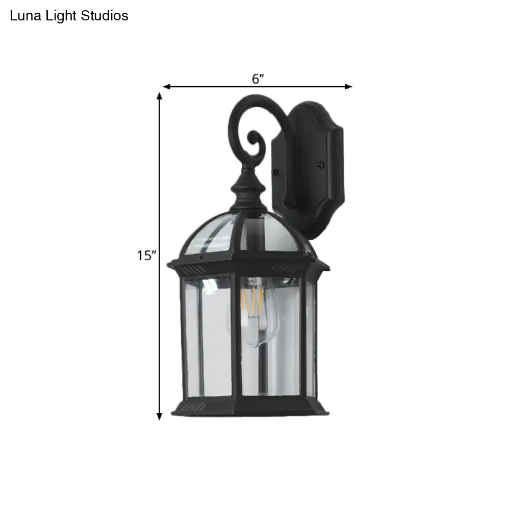 Antique Black Patio Wall Light: Clear Glass Pavilion Lighting With 1 Bulb