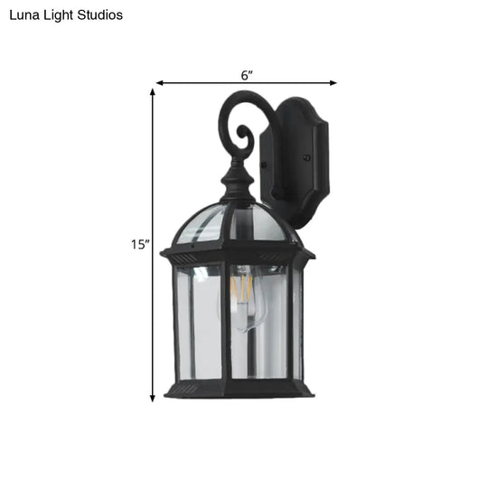 Antique Black Patio Wall Light: Clear Glass Pavilion Lighting With 1 Bulb