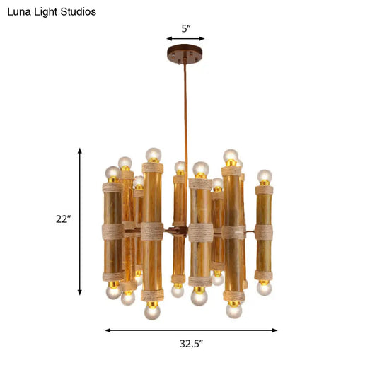 Brass Bamboo Chandeliers: Antique Tube Shade Hanging Lamps - Multi-Light Elegance For Living Room