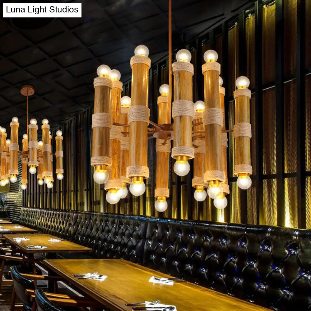 Brass Bamboo Chandeliers: Antique Tube Shade Hanging Lamps - Multi-Light Elegance For Living Room