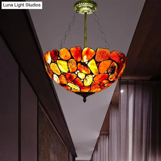 Mediterranean Stone Semi Flush Mount Ceiling Lamp With Antique Brass Finish - 3-Light / B