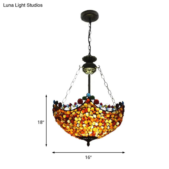Mediterranean Stone Semi Flush Mount Ceiling Lamp With Antique Brass Finish - 3-Light