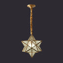 Antique Brass Star Shade Glass Pendant Lamp - Vintage Hanging Light For Hallway With Adjustable