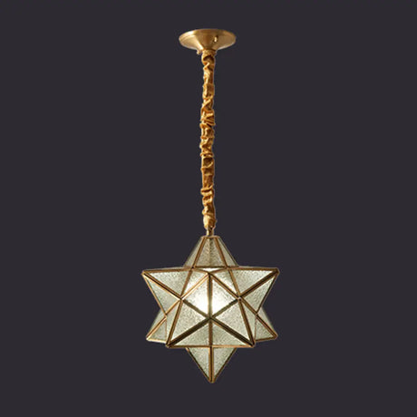 Antique Brass Star Shade Glass Pendant Lamp - Vintage Hanging Light For Hallway With Adjustable