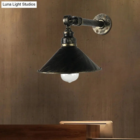 Antique Brass Wall Mounted Sconce Vintage Lamp For Restaurants - Metal Cone Shade 1-Bulb Lighting