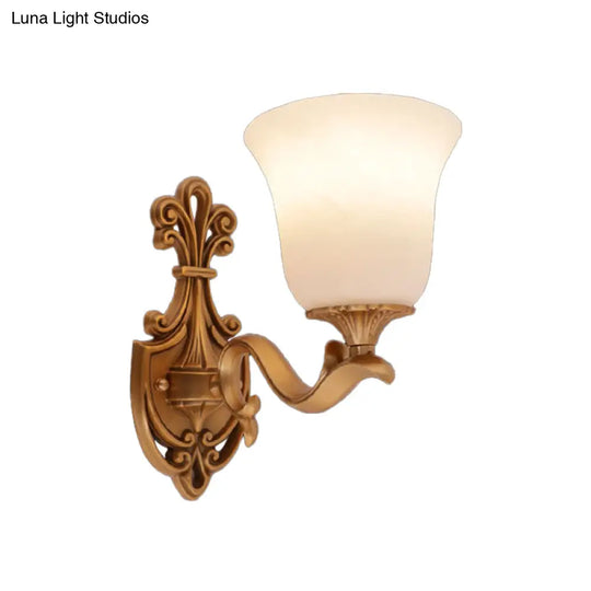 Antique Brass Wall Sconce: Alabaster Glass Bell Tearoom Lighting