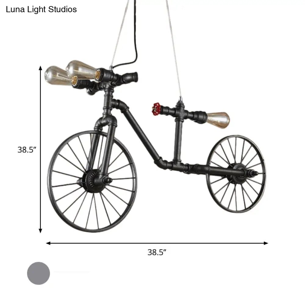 Antique Bronze Bicycle Pendant Lighting - 3-Light Indoor Ceiling Fixture With Pipe Design