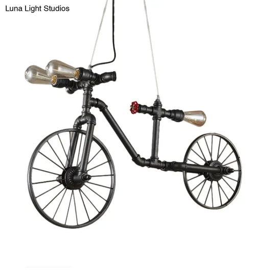 Antique Bronze Bicycle Pendant Light With Pipe Design - 3 Indoor Lights