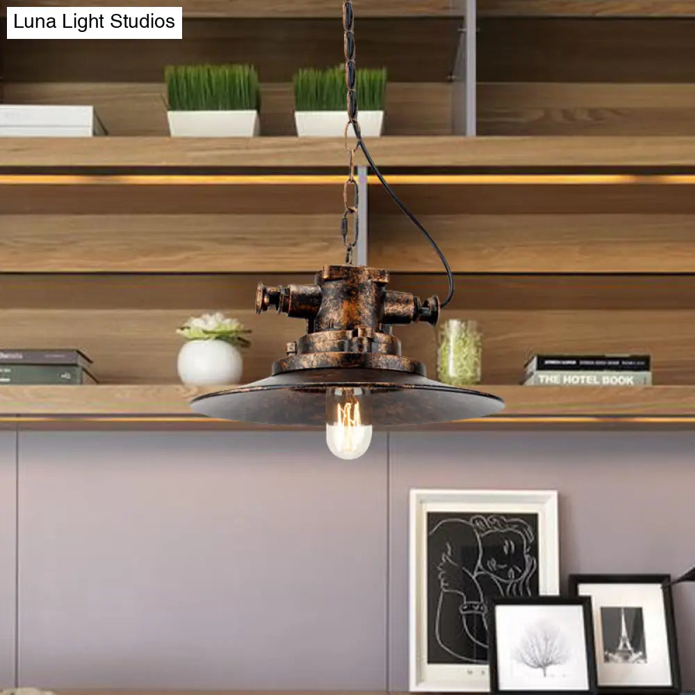 Antique Bronze Farmhouse Pendant Light - Wrought Iron With Flat Shade 1 For Restaurants