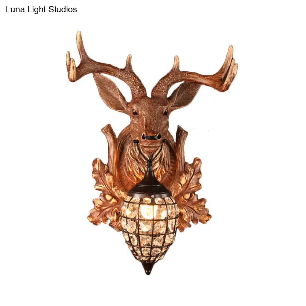 Antique Brown Resin Wall Sconce With Waterdrop Shade - Single Light Contemporary Living Room