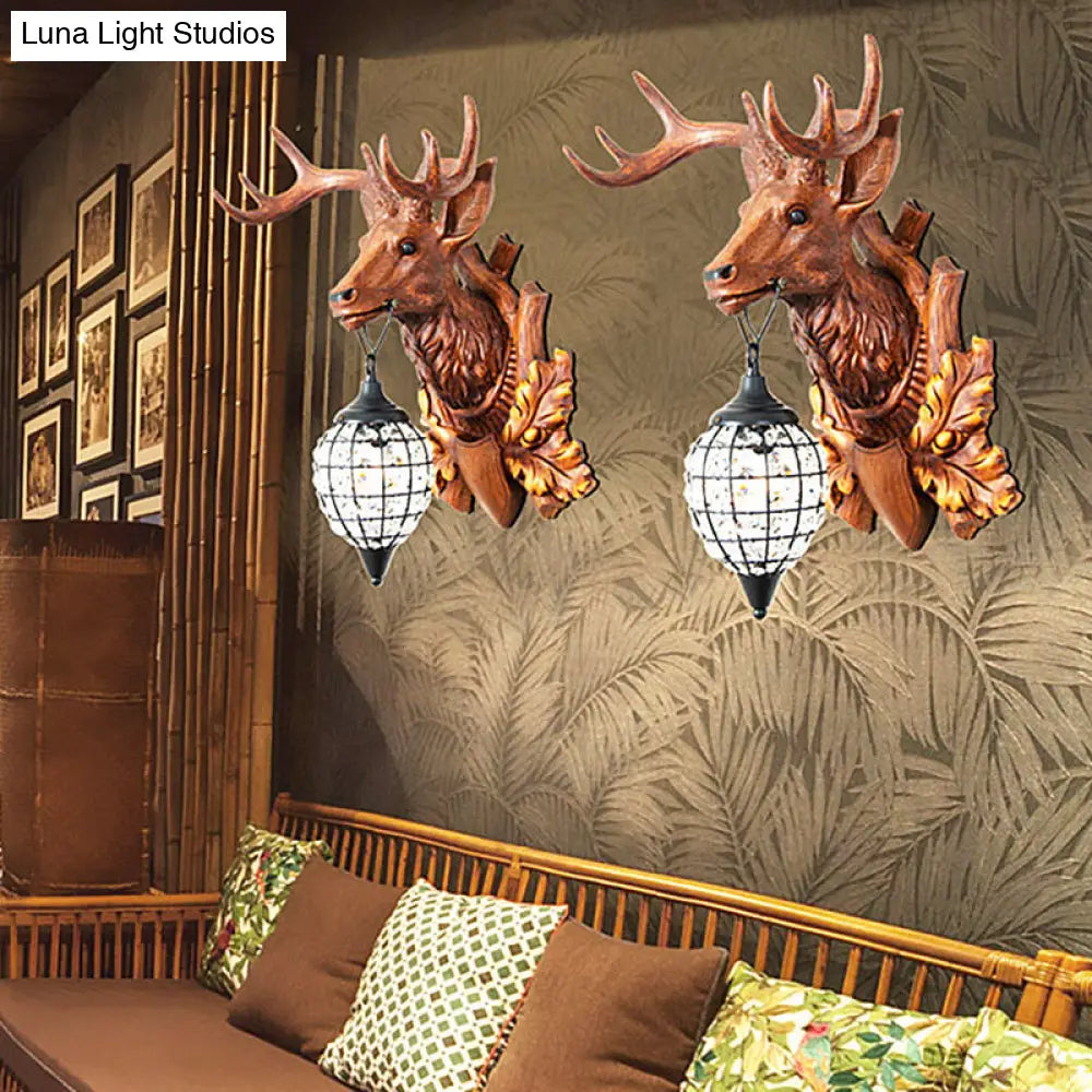 Antique Brown Resin Wall Sconce With Waterdrop Shade - Single Light Contemporary Living Room