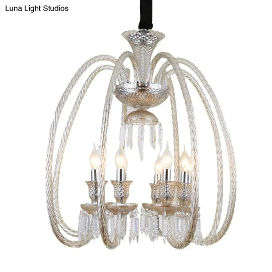 Antique Chandelier For Living Room Pendant - 6/8 Heads Curving Cognac Glass Arm & Clear Crystal