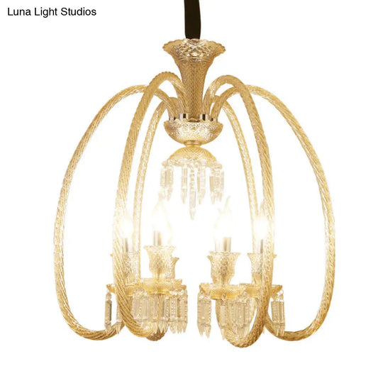Antique Chandelier For Living Room Pendant - 6/8 Heads Curving Cognac Glass Arm & Clear Crystal