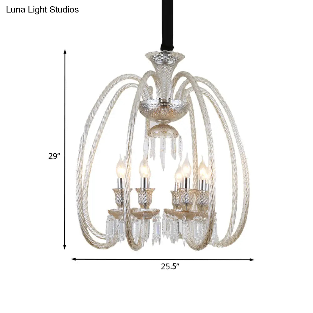 Antique Chandelier For Living Room Pendant - 6/8 Heads Curving Cognac Glass Arm & Clear Crystal