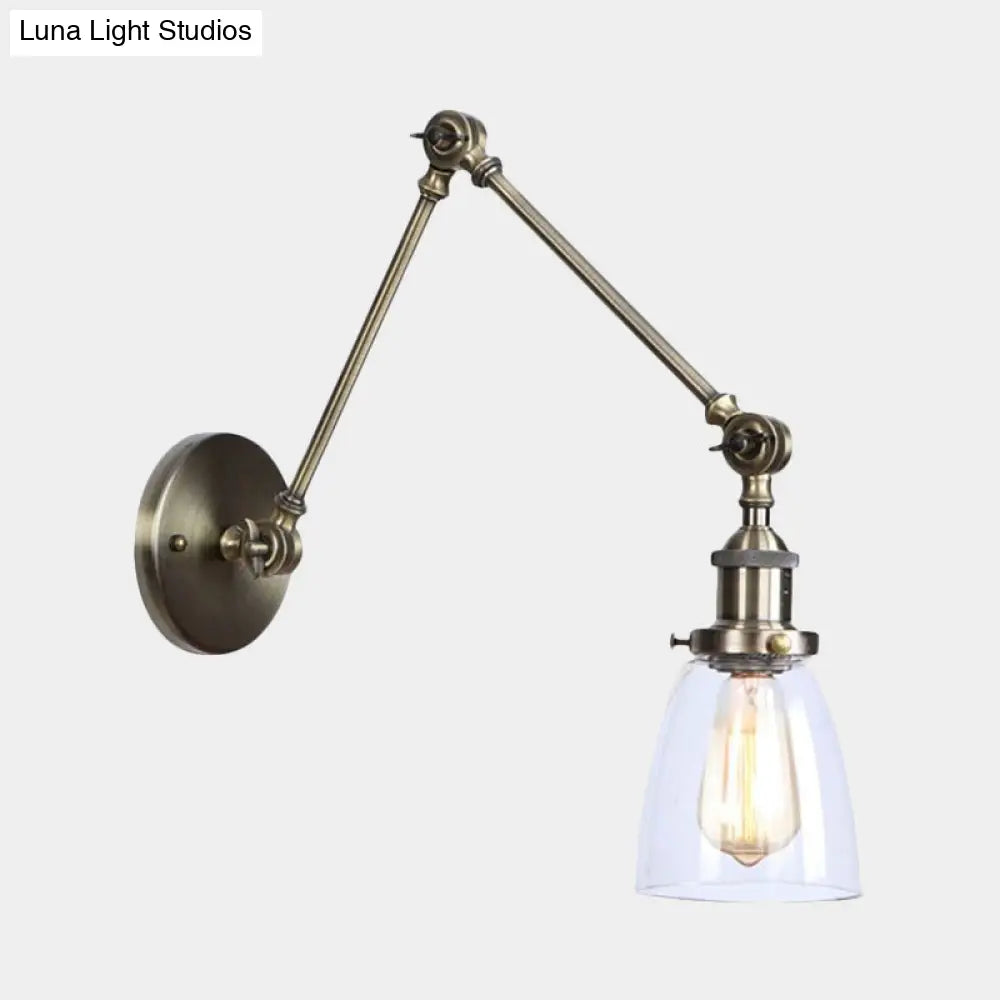 Antique Clear Glass Tapered Beside Sconce Light Fixture - 1 Swing Arm Wall Lamp (Black/Silver/Brass)