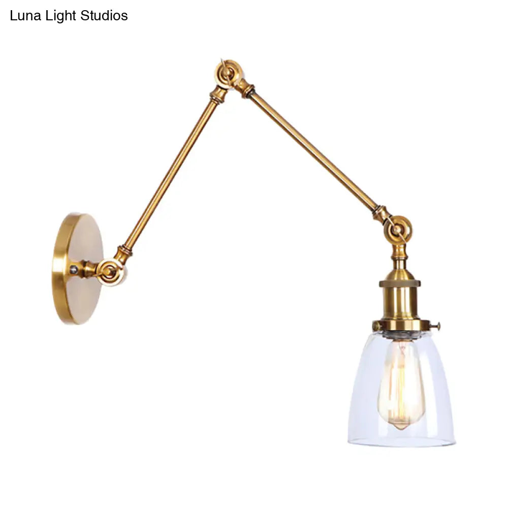 Antique Clear Glass Tapered Beside Sconce Light Fixture - 1 Swing Arm Wall Lamp (Black/Silver/Brass)