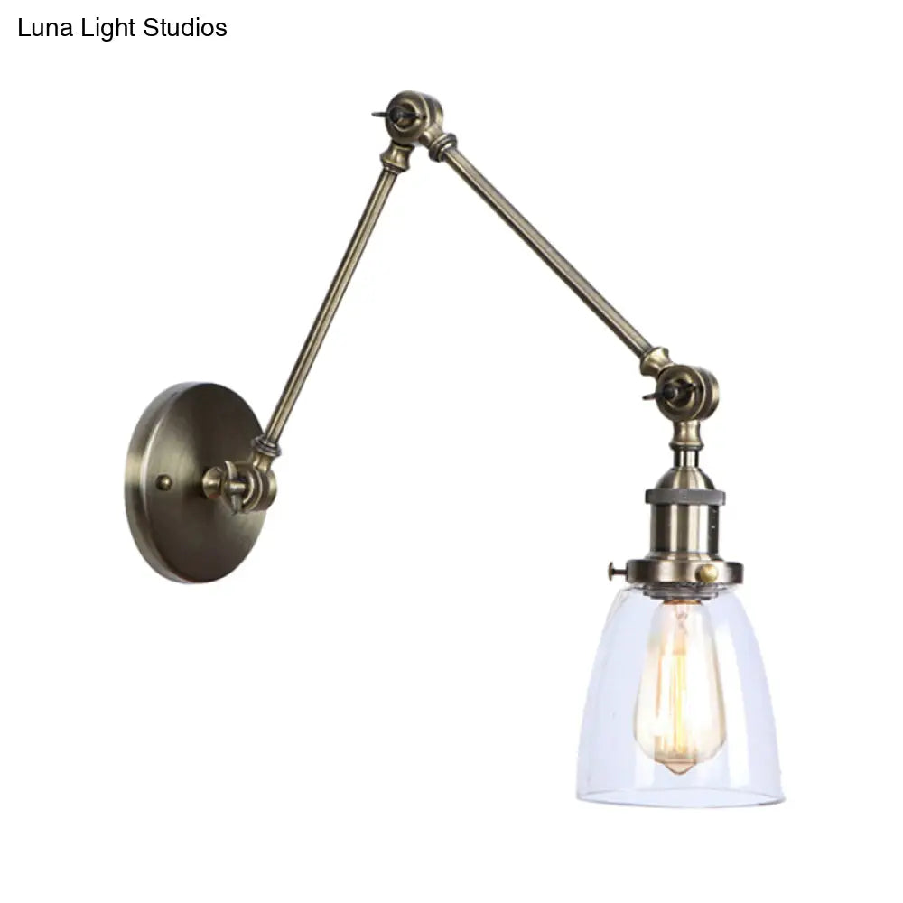 Antique Clear Glass Tapered Beside Sconce Light Fixture - 1 Swing Arm Wall Lamp (Black/Silver/Brass)