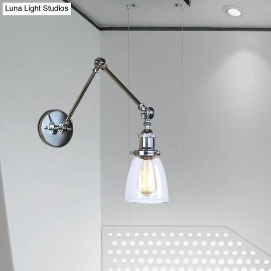 Antique Clear Glass Tapered Beside Sconce Light Fixture - 1 Swing Arm Wall Lamp (Black/Silver/Brass)