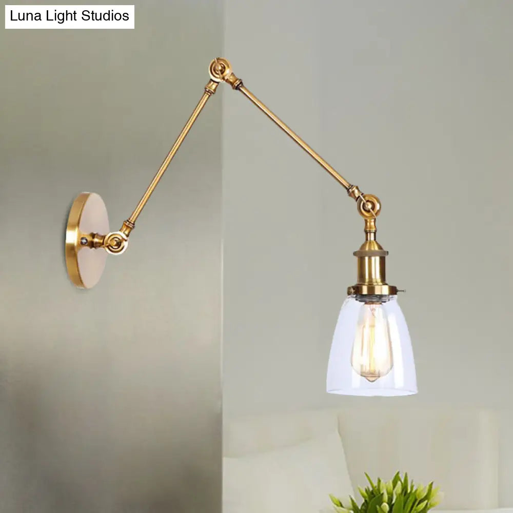 Antique Clear Glass Tapered Beside Sconce Light Fixture - 1 Swing Arm Wall Lamp (Black/Silver/Brass)