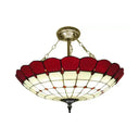 Antique Copper Tiffany Style Bedroom Ceiling Light - 4-Light Domed Semi Flush Mount With Glass