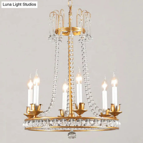 Antique Crystal Chandelier: Elegant 6-Head Candle Style Ceiling Hang Light For Living Room