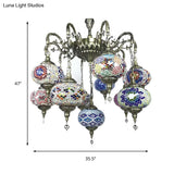 Antique Curved Arm Bronze Chandelier With 11 Glass Shades Global Colorful Hanging Light Kit
