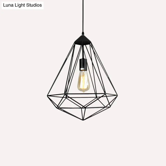 Antique Gemstone Iron Pendant Light - Elegant 1-Light Fixture For Dining Room Black / B
