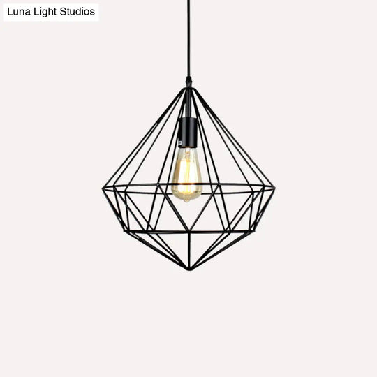Antique Gemstone Iron Pendant Light - Elegant 1-Light Fixture For Dining Room Black / C