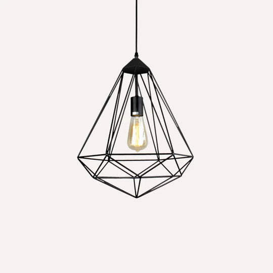 Antique Gemstone Iron Pendant Light – 1-Light Dining Room Hanging Fixture Black / B