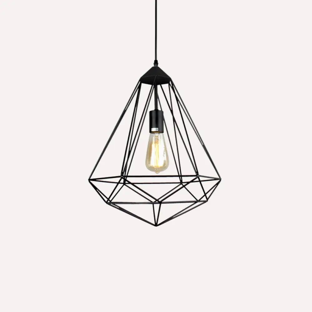 Antique Gemstone Iron Pendant Light – 1-Light Dining Room Hanging Fixture Black / B