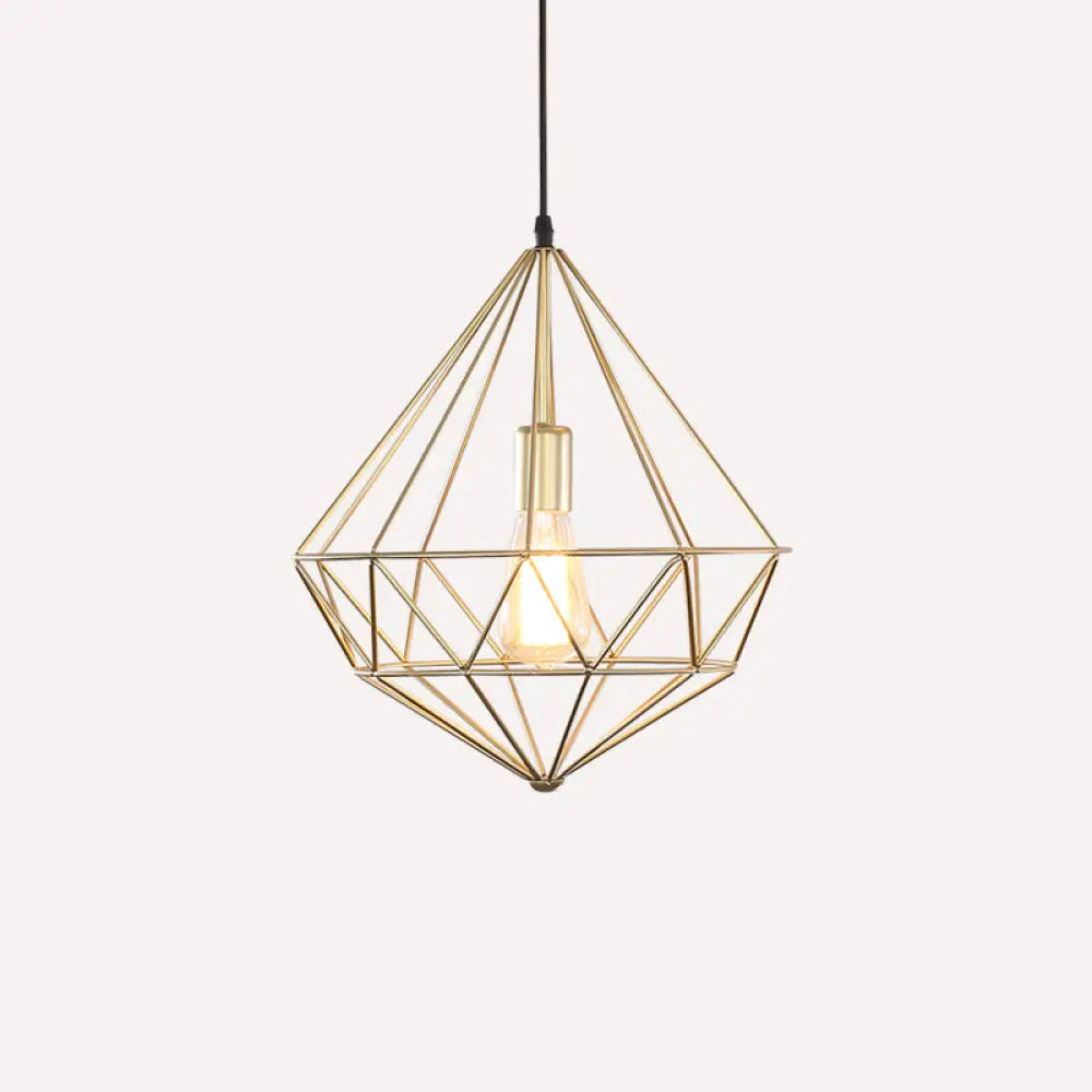 Antique Gemstone Iron Pendant Light – 1-Light Dining Room Hanging Fixture Gold / C