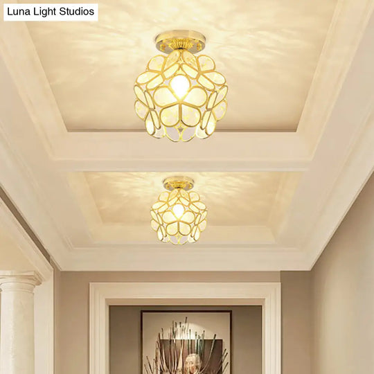Antique Gold Colonial Style Petal Polyhedron Ceiling Light Flush - Mount Lamp