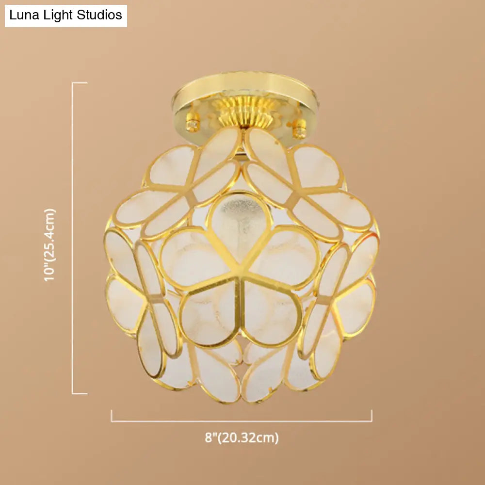 Antique Gold Colonial Style Petal Polyhedron Ceiling Light Flush-Mount Lamp