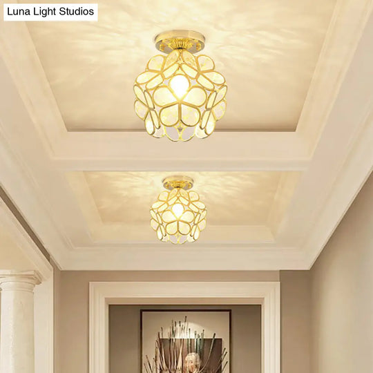 Antique Gold Colonial Style Petal Polyhedron Ceiling Light Flush-Mount Lamp