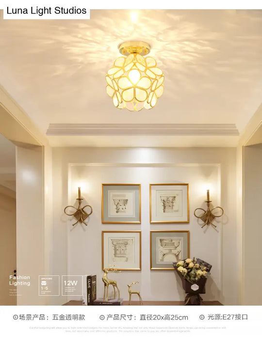 Antique Gold Colonial Style Petal Polyhedron Ceiling Light Flush - Mount Lamp