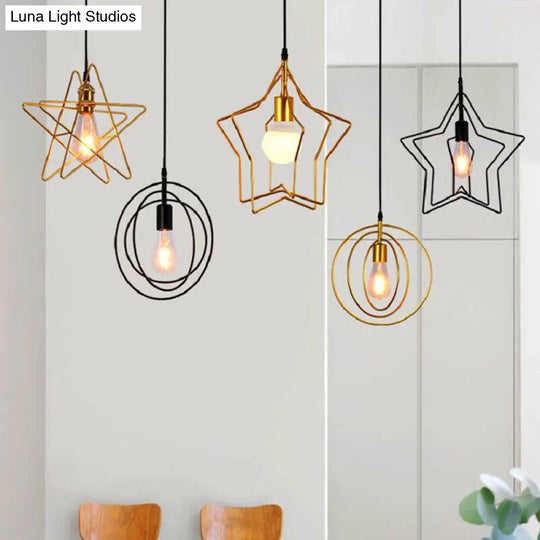 Antique Gold Star Cage Pendant Light - Elegant 1-Light Fixture For Dining Room