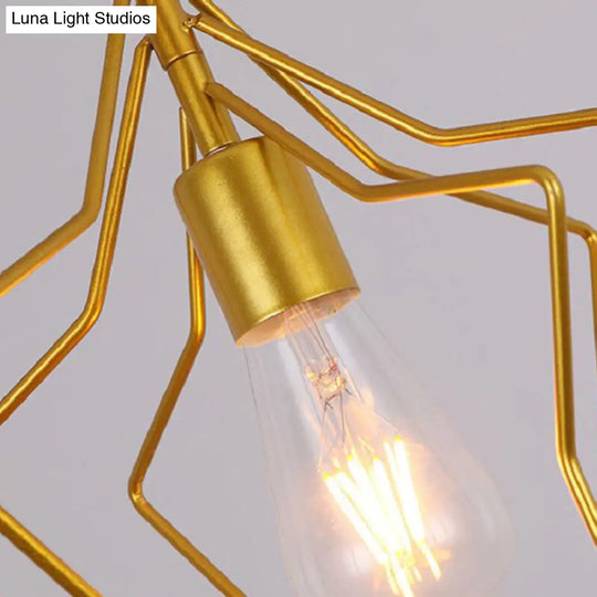 Antique Gold Star Cage Pendant Light - Elegant 1-Light Fixture For Dining Room