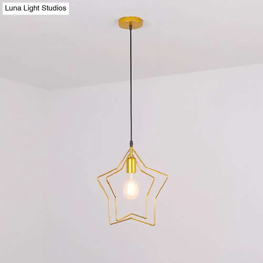 Antique Gold Star Cage Pendant Light - Elegant 1-Light Fixture For Dining Room / 2 Tiers
