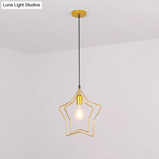 Antique Gold Star Cage Pendant Light - Elegant 1-Light Fixture For Dining Room / 2 Tiers