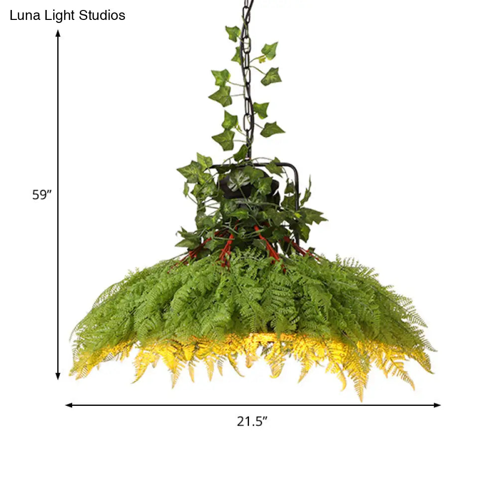 Antique Green Plant Led Pendant Lamp Metal Head Down Lighting - 14’/18’/21.5’ Wide For Restaurant
