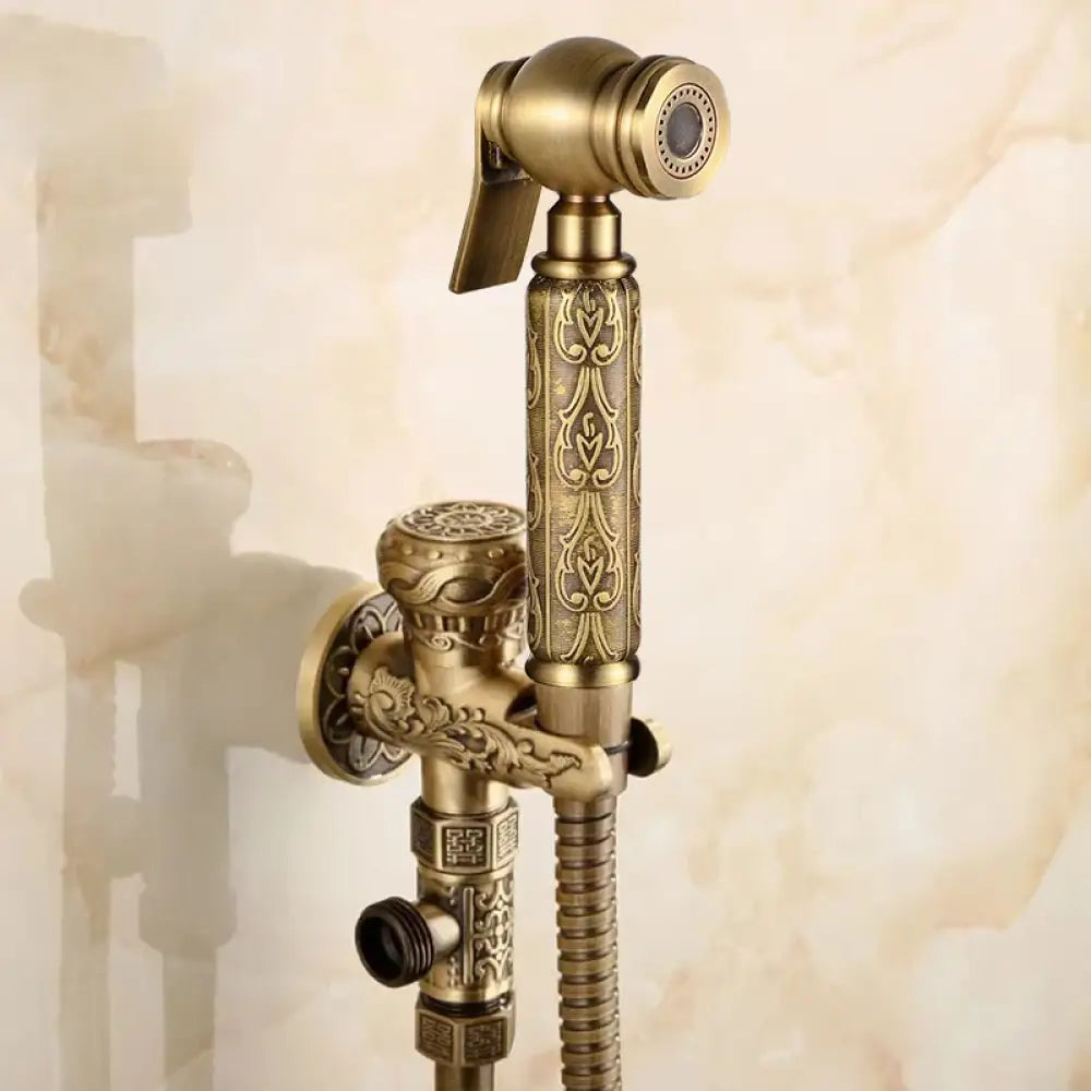 Antique Hand Held Bidet Sprayer Douche Toilet Kit Shattaf Shower Head Gold Copper Valve Set Jet Brass Toilet Bidet